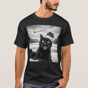 Funny Black Cat Selfie with Santa Christmas Pjs T-Shirt