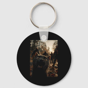 Funny Black Cat Selfie With Zombies Feline Animal  Keychain