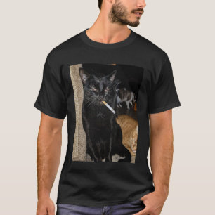 Funny Black Cat Smoking Cigarette Party Meme Pet L T-Shirt