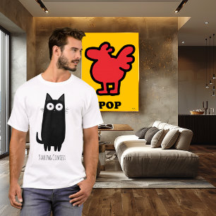 Funny Black Cat Staring Contest   Cute Cat Humour T-Shirt