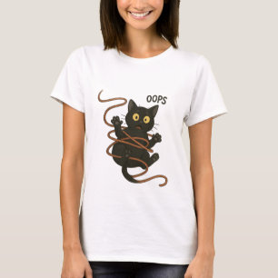 Funny Black Cat Tangled in Rope – Cute Cartoon T-S T-Shirt