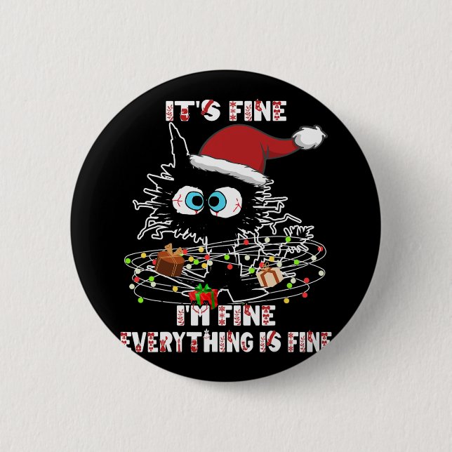 Funny Black Cat Tee  2 Inch Round Button (Front)