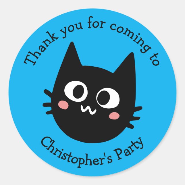 Funny Black Cat Thank You Birthday Classic Round Sticker (Front)