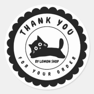 Funny Black Cat Thank You Circle Customize Classic Round Sticker