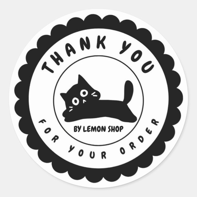 Funny Black Cat Thank You Circle Customize Classic Round Sticker (Front)