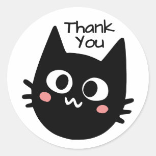 Funny Black Cat Thank You Classic Round Sticker