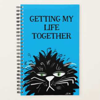 Funny Black Cat Tired Overworked Planner