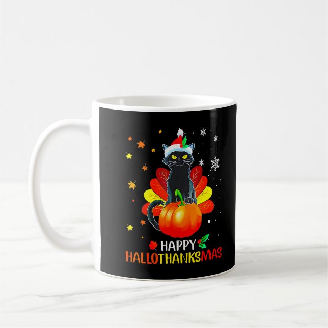 Funny Black Cat Turkey Hallo-thank-mas Happy Thank Coffee Mug (Left)