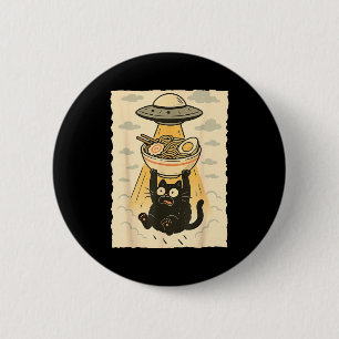 Funny Black Cat Ufo Ramen Alien Abduction Graphic  2 Inch Round Button