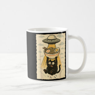 Funny Black Cat Ufo Ramen Alien Abduction Graphic  Coffee Mug