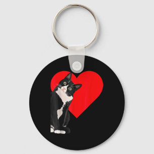 Funny Black Cat Valentines Day Heart Tuxedo Cat Lo Keychain