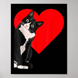 Funny Black Cat Valentines Day Heart Tuxedo Cat Lo Poster