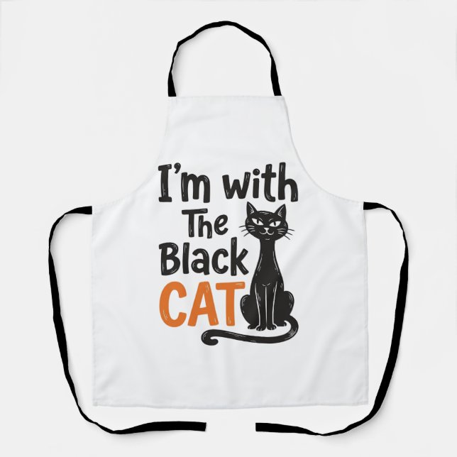 Funny Black Cat Vintage Engraving Halloween Design Apron (Front)