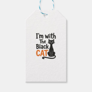 Funny Black Cat Vintage Engraving Halloween Design Gift Tags