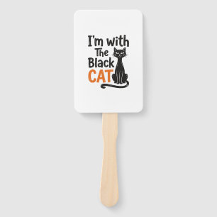 Funny Black Cat Vintage Engraving Halloween Design Hand Fan