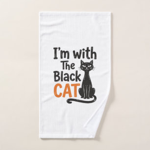 Funny Black Cat Vintage Engraving Halloween Design Hand Towel