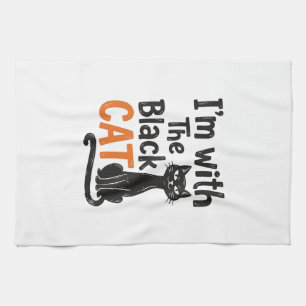 Funny Black Cat Vintage Engraving Halloween Design Kitchen Towel