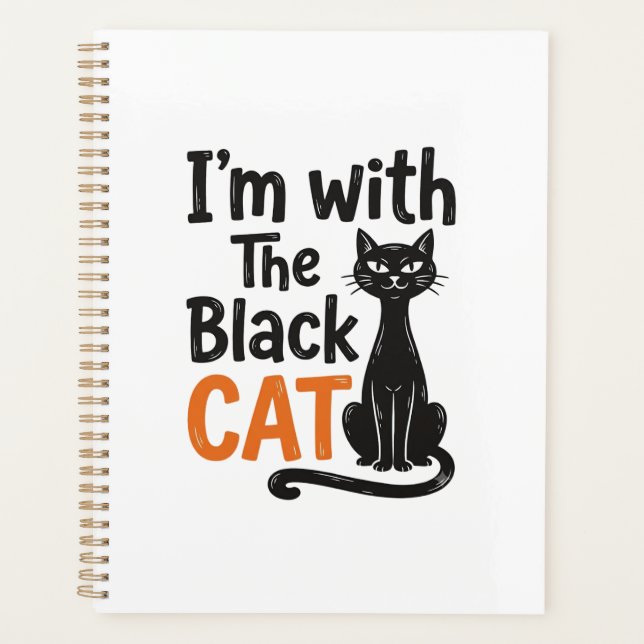 Funny Black Cat Vintage Engraving Halloween Design Planner (Front)