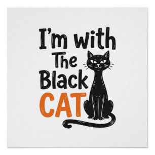 Funny Black Cat Vintage Engraving Halloween Design Poster