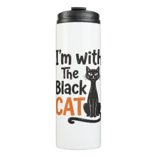 Funny Black Cat Vintage Engraving Halloween Design Thermal Tumbler