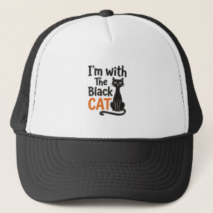 Funny Black Cat Vintage Engraving Halloween Design Trucker Hat