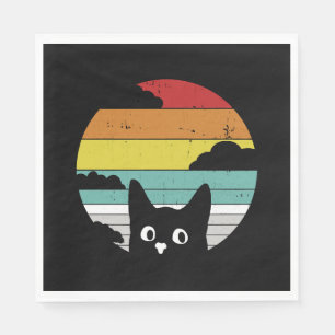 Funny Black Cat Vintage Retro Sunset Design Napkin