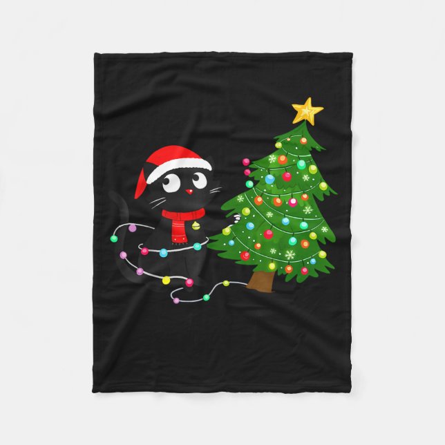 Funny Black Cat What_ Christmas Tree Funny Cat Lov Fleece Blanket (Front)