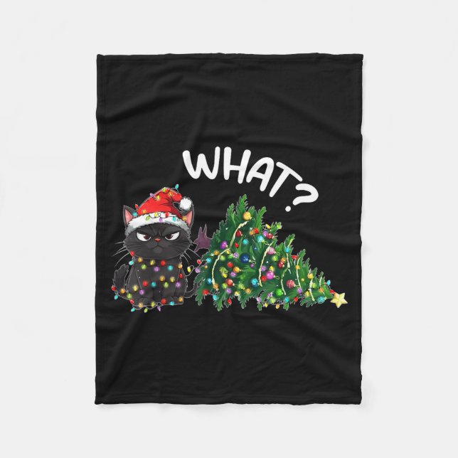 Funny Black Cat What_ Christmas Tree Funny Cat Lov Fleece Blanket (Front)