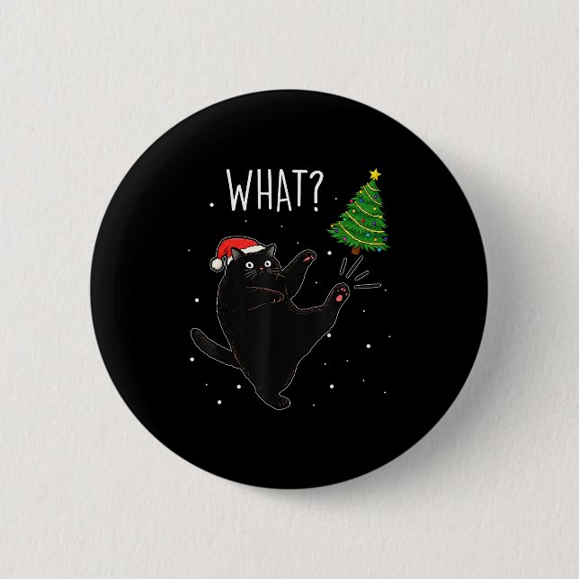 Funny Black Cat What_ Christmas Tree Meme Xmas Men 2 Inch Round Button (Front)