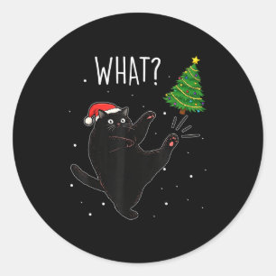 Funny Black Cat What_ Christmas Tree Meme Xmas Men Classic Round Sticker