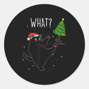 Funny Black Cat What_ Christmas Tree Meme Xmas Men Classic Round Sticker