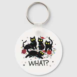 Funny Black Cat What Christmas Tree Meme Xmas Men Keychain