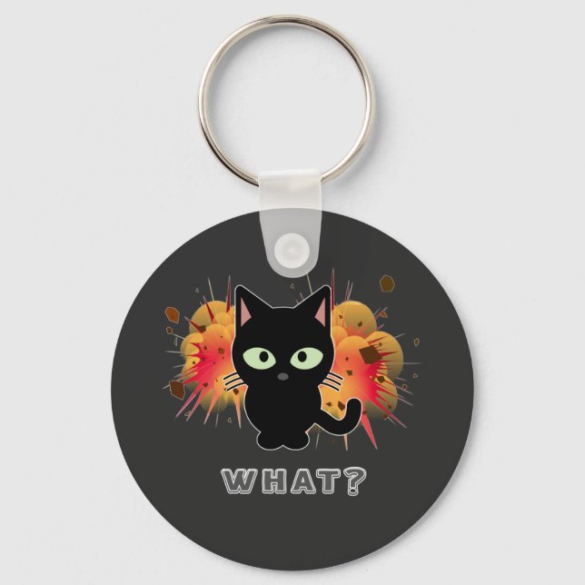 Funny Black Cat What Cute Kitten Lovers Pet Humour Keychain (Front)