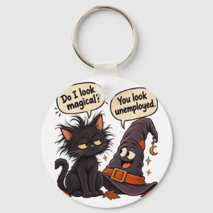 Funny Black Cat Witch Hat Halloween Sarcastic Keychain