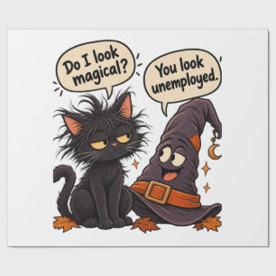 Funny Black Cat Witch Hat Halloween Sarcastic Wrapping Paper