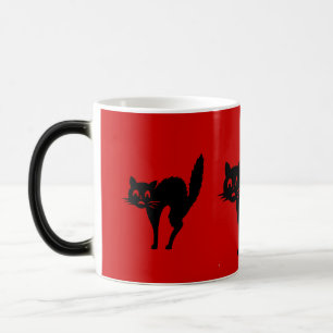 funny black cat with arched back for halloween magic mug