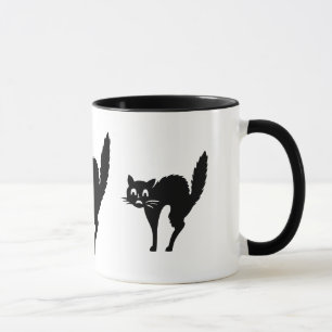 funny black cat with arched back halloween mug