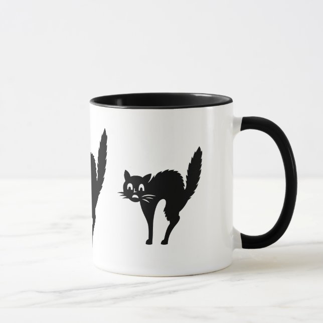 funny black cat with arched back halloween mug (Right)
