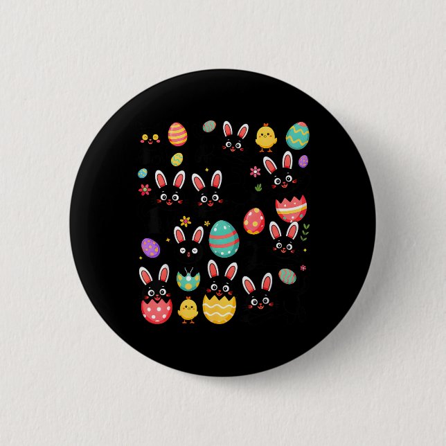 Funny Black Cat with Bunny Eggs Happy Easter Day 2 Inch Round Button (Front)
