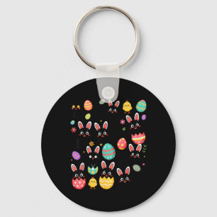 Funny Black Cat with Bunny Eggs Happy Easter Day Keychain