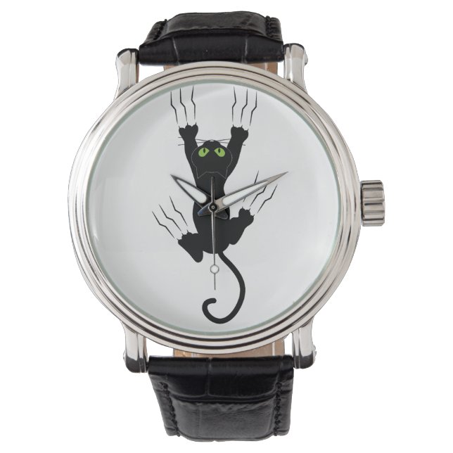 Funny Black Cat with green eye Watch (Front)