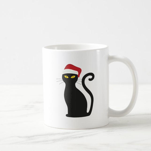 Funny Black Cat With Santa Hats X-mas Mug (Right)