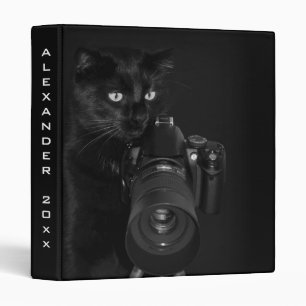 Funny Black Cat with the Camera Binder