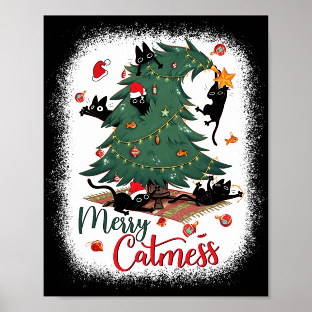 Funny Black Cats Christmas Tree Merry Catmess Cat  Poster (Front)
