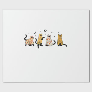 Funny Black Cats Ghost Halloween Pattern Cat Lover Wrapping Paper