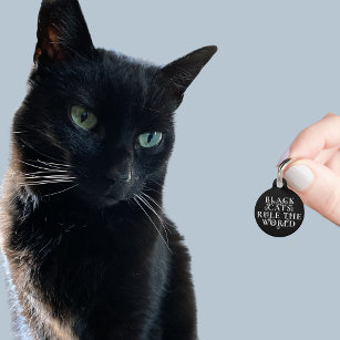Funny Black Cats Rule The World Address Pet ID Tag