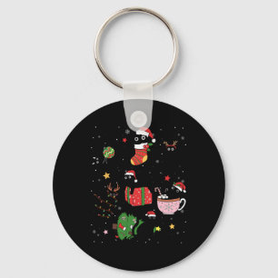 Funny Black Cats Santa Hat Christmas Tree Merry Ch Keychain