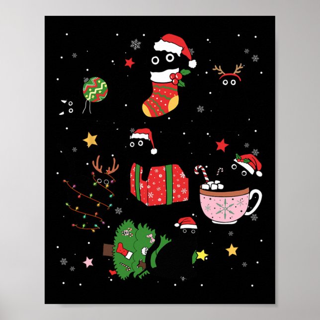 Funny Black Cats Santa Hat Christmas Tree Merry Ch Poster (Front)