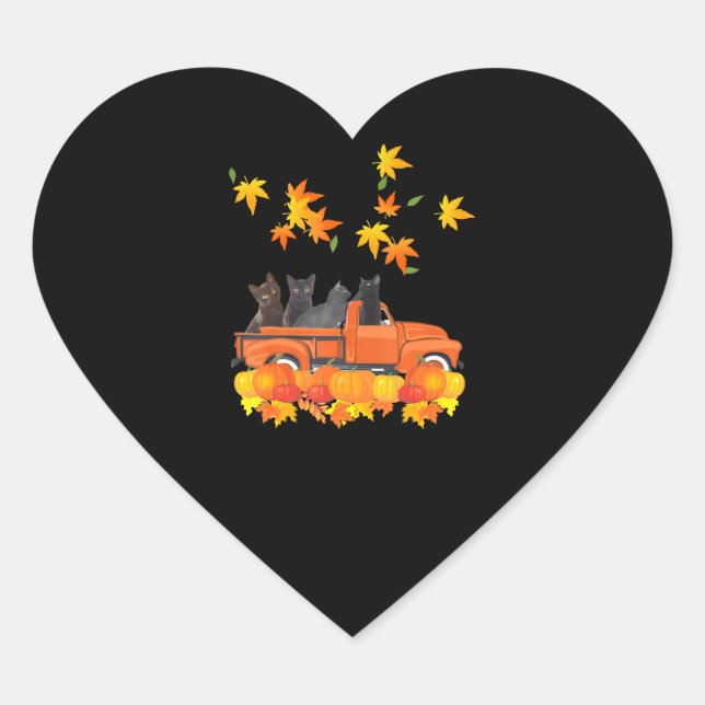 Funny Black Cats Truck Autumn Pumpkin Maple Leaf Heart Sticker (Front)