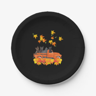 Funny Black Cats Truck Autumn Pumpkin Maple Leaf Paper Plate